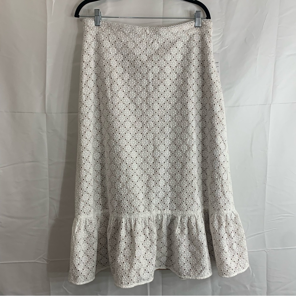 NWT MICHAEL MICHAEL KORS Eyelet Ruffled White Midi Skirt Cottagecore, size 12 - Picture 15 of 15